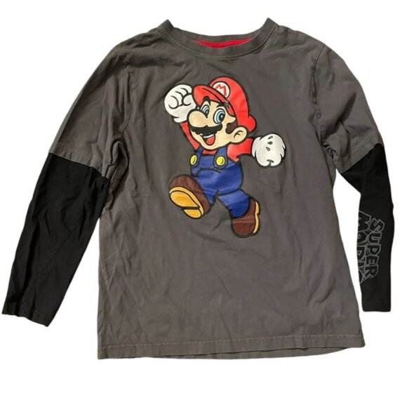 Super Mario Bros Nintendo Grey Long Sleeve Mario Shirt Top - Picture 1 of 7